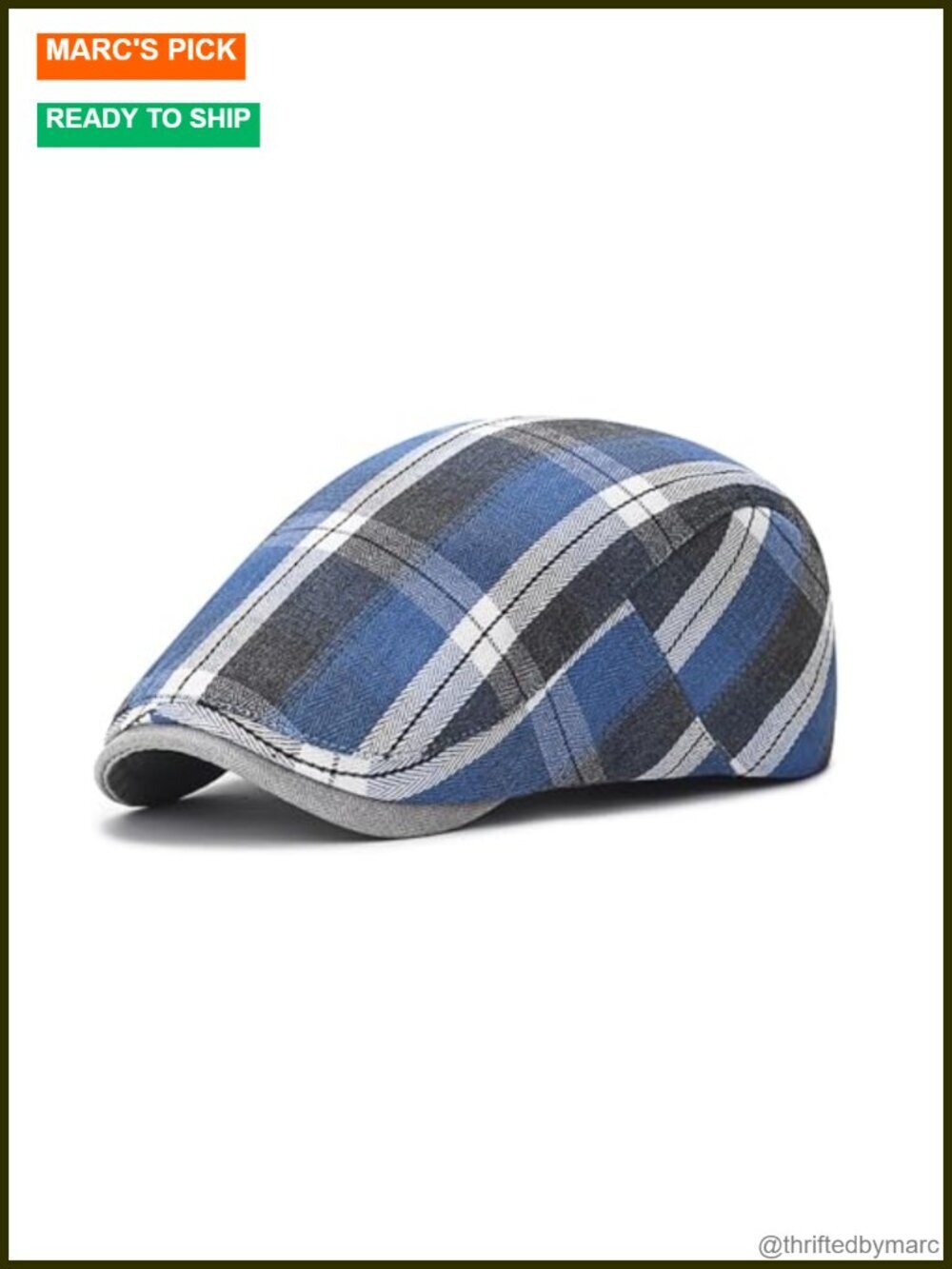 Men's Adjustable Newsboy Cap Plaid Flat Hat Cabbie Driving Golf